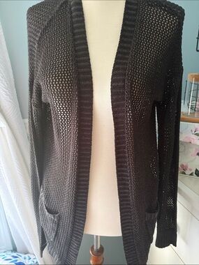 Mudd Black Open-Weave Long Cardigan